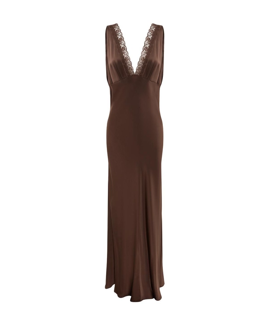 Clothing Maison Essentiele | Vintage Maxi Silk Dress In Chocolate