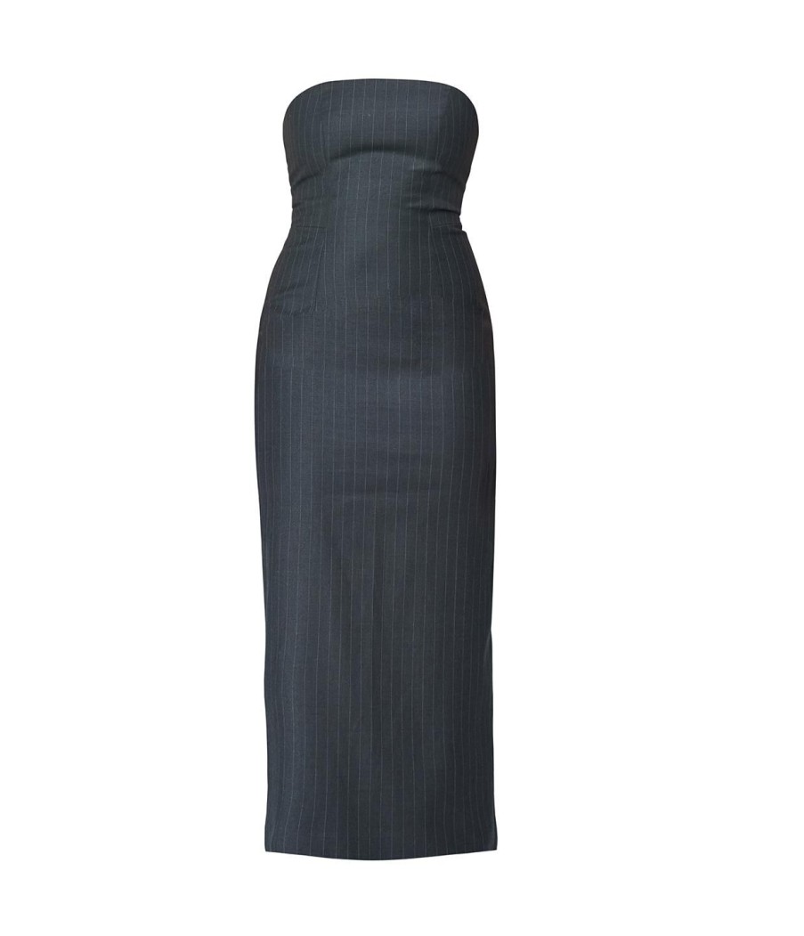 Clothing Wynn Hamlyn | Tandi Wool Midi Dress In Grey Pinstripe