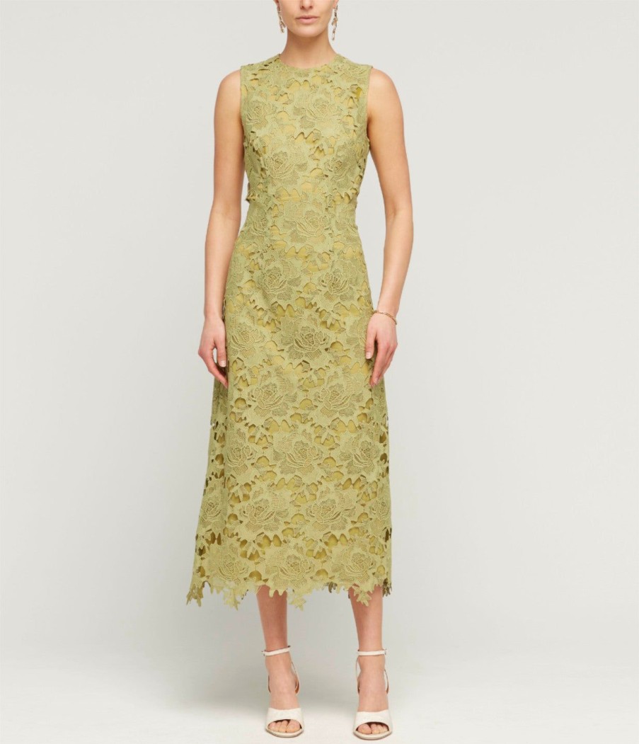 Clothing Leo Lin | Serena Lace Midi Dress In Olive