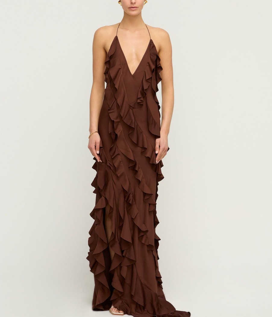 Clothing Anna October | Renata Ruffle Maxi Dress In Brown