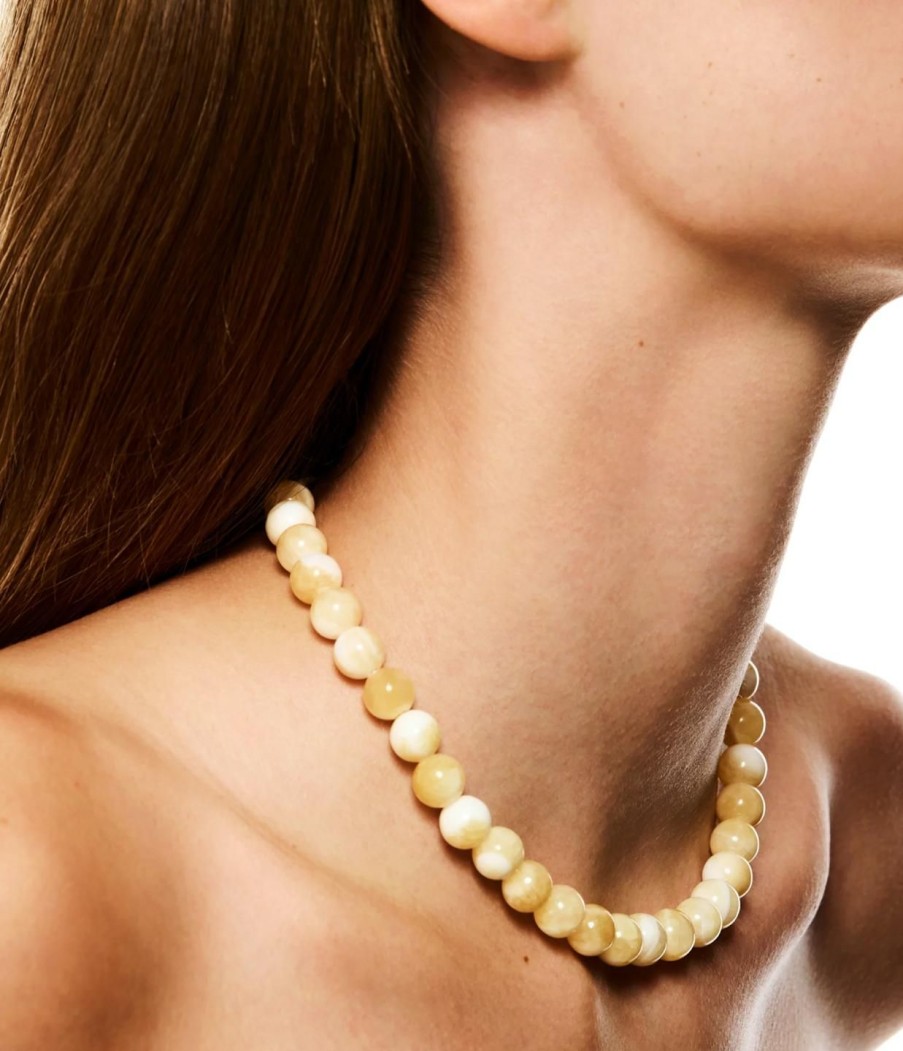 Accessories Lie Studio | Zoe Beaded Necklace In Beige Topaz