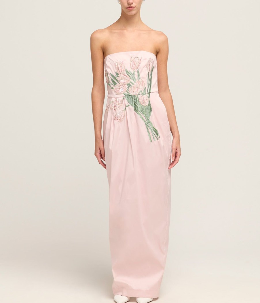 Clothing Bernadette | Lena Strapless Embroidered Dress In Tulip Bouquet