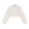 Clothing Ganni | Slub Linen Cropped Blazer In Egret