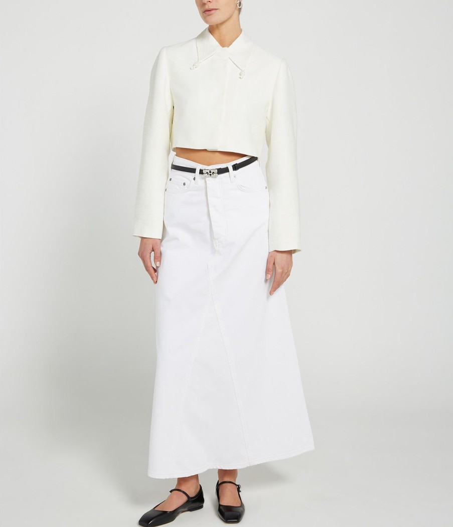 Clothing Ganni | Slub Linen Cropped Blazer In Egret