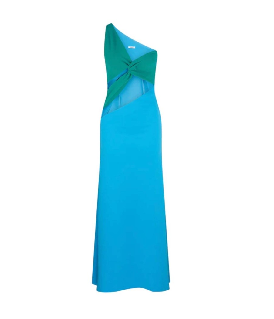 Clothing Aaizel | Cut Out One Shoulder Maxi Dress In Peppermint And Aqua