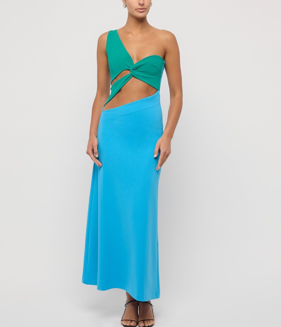 Clothing Aaizel | Cut Out One Shoulder Maxi Dress In Peppermint And Aqua