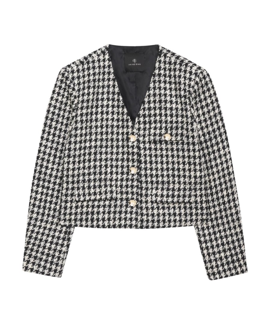 Clothing Anine Bing | Cara Jacket In Cream And Black Houndstooth