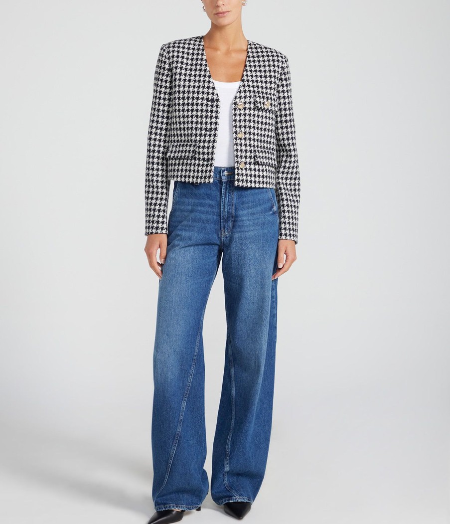 Clothing Anine Bing | Cara Jacket In Cream And Black Houndstooth