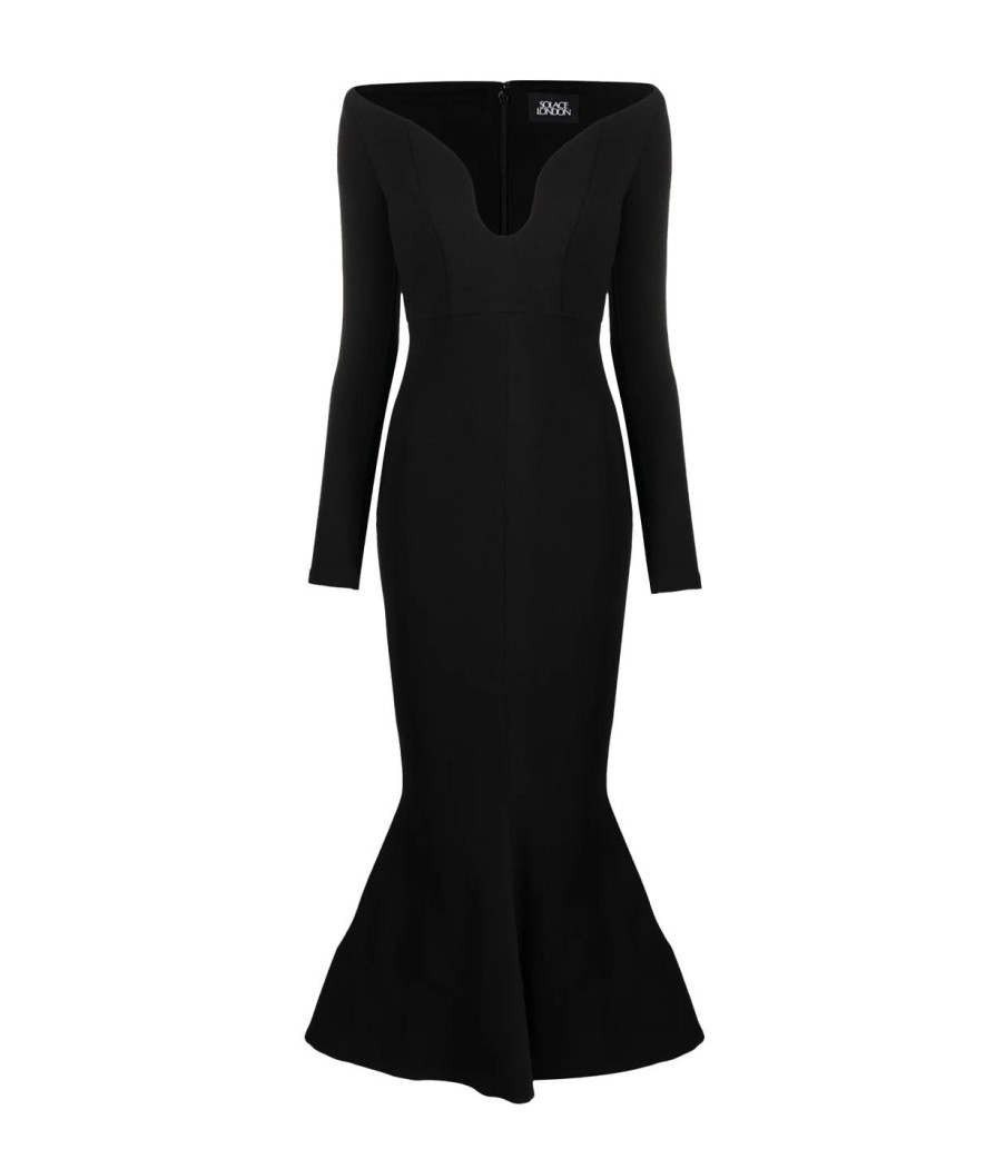 Clothing Solace London | Isa Crepe Knit Midi Dress In Black