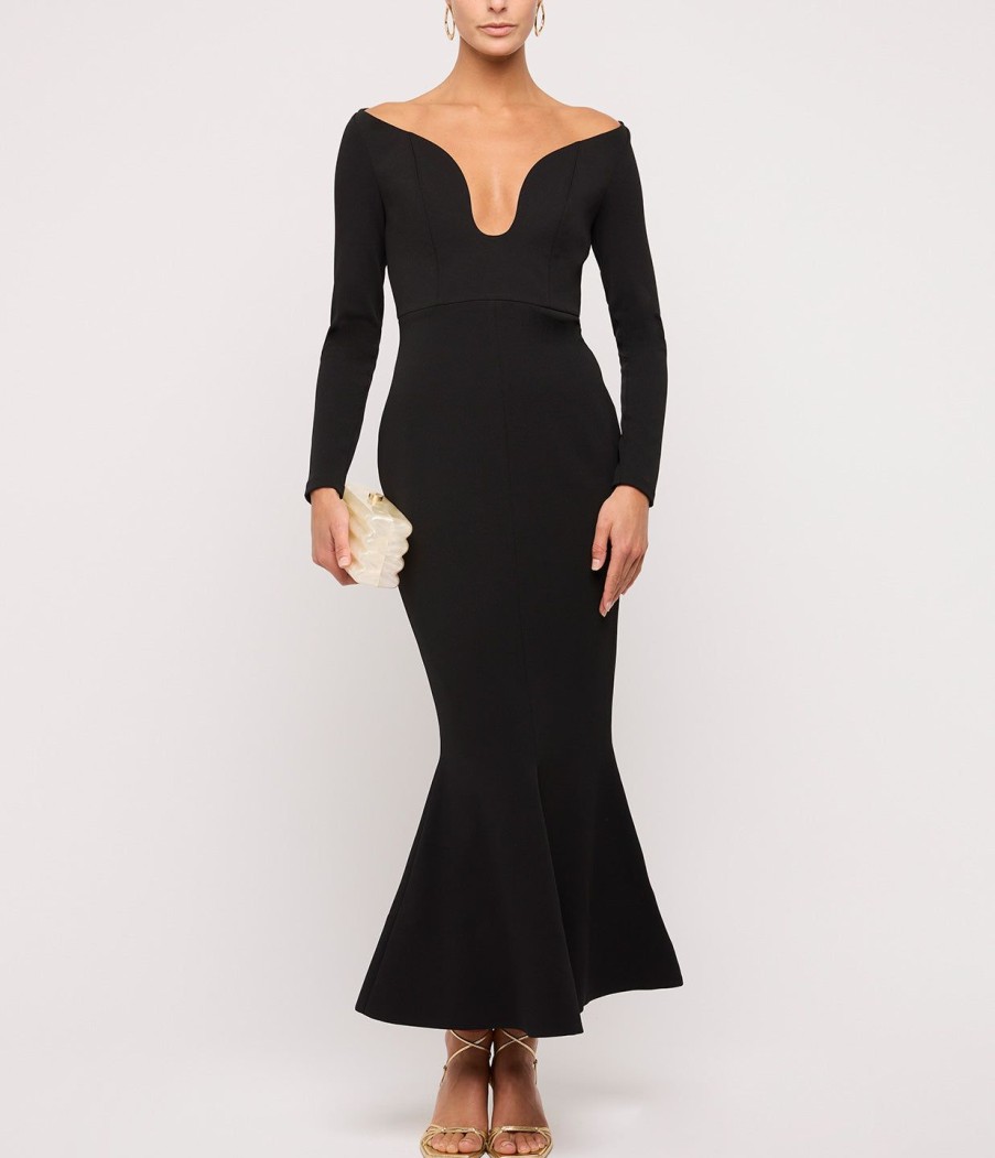 Clothing Solace London | Isa Crepe Knit Midi Dress In Black