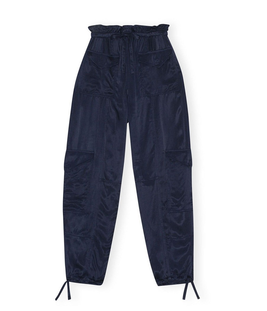 Clothing Ganni | Twill Satin Tie Pants In Sky Captain