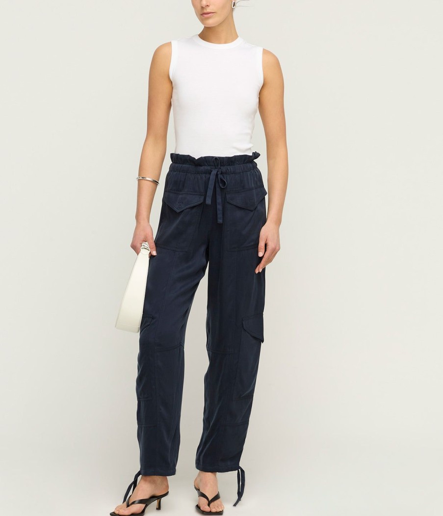 Clothing Ganni | Twill Satin Tie Pants In Sky Captain