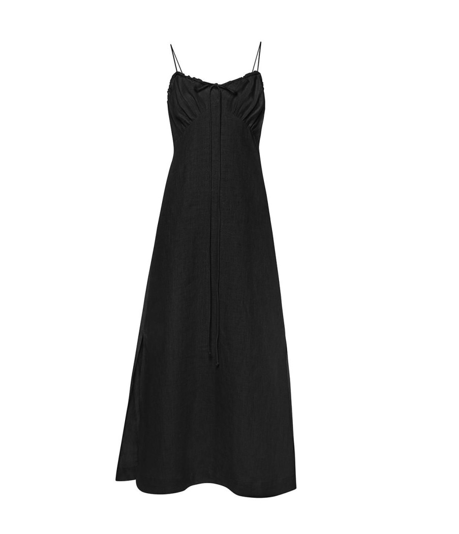 Clothing Casa Raki | Selina Linen Slip Dress In Black