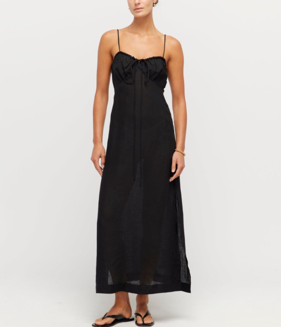 Clothing Casa Raki | Selina Linen Slip Dress In Black