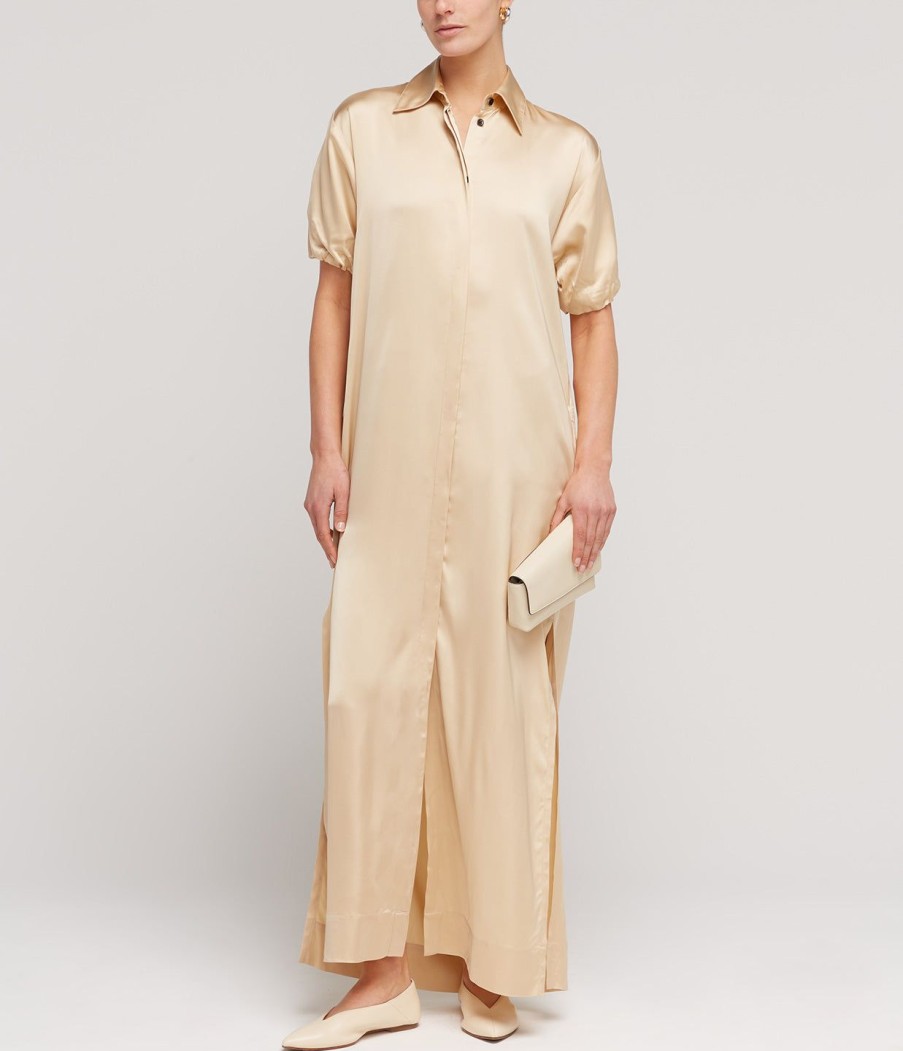 Clothing Esse Studios | Lumiere Crepe Satin Shirt Dress In Golden Citrine