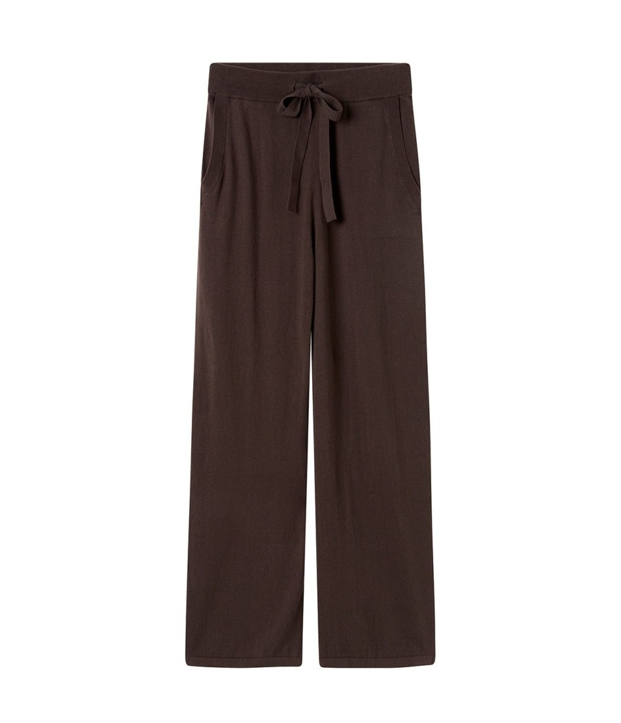 Clothing Lee Mathews | Cotton Cashmere Wide Leg Pant In Chocolate