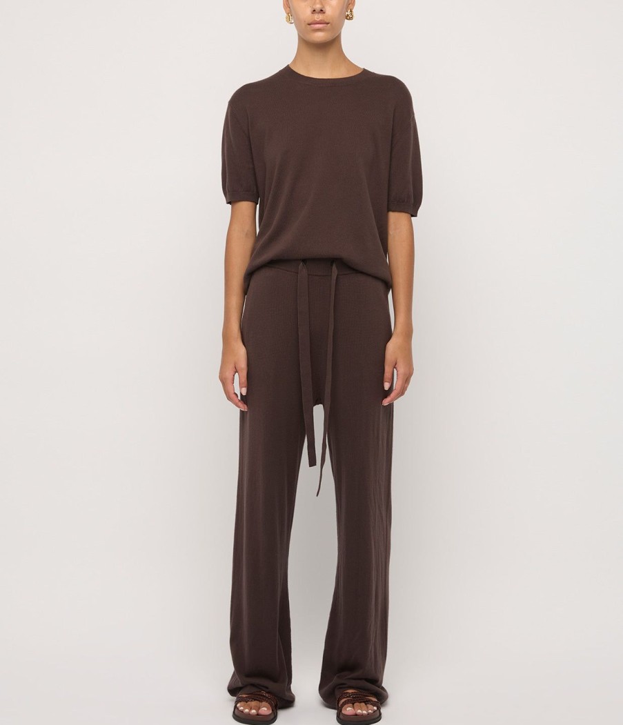 Clothing Lee Mathews | Cotton Cashmere Wide Leg Pant In Chocolate