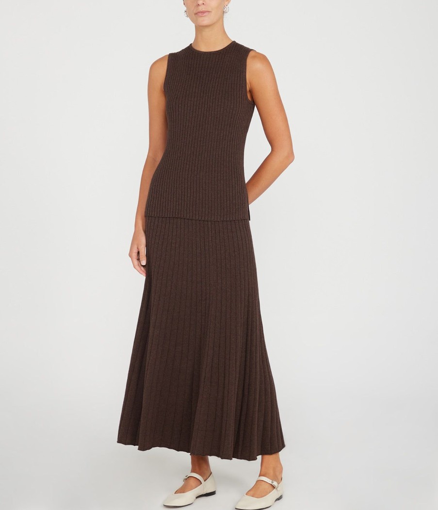 Clothing Friends with Frank | Cleo Ribbed Skirt In Chocolate Melange