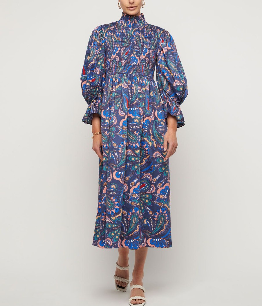 Clothing Borgo De Nor | Catriona Cotton Dress In Paisley Blue