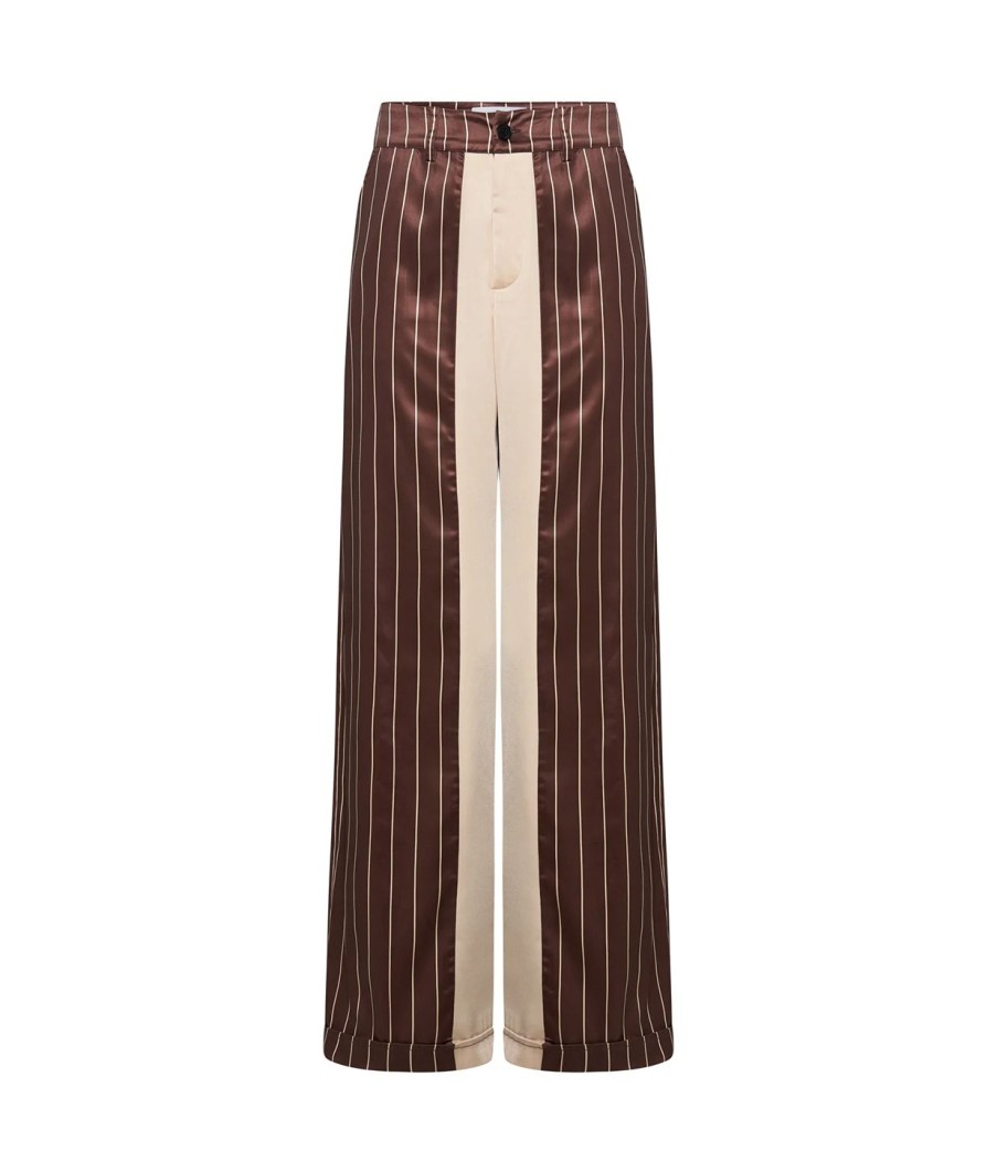 Clothing Solaqua | Bordeaux Silk Stripe Tailored Pant In Cocoa And Ecru