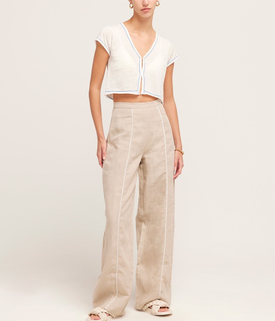 Clothing Zulu & Zephyr | Contrast Linen Pants In Husk