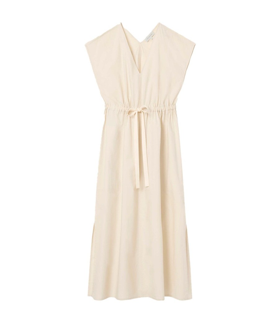 Clothing Lee Mathews | Cotton Poplin V-Neck Dress In Limestone