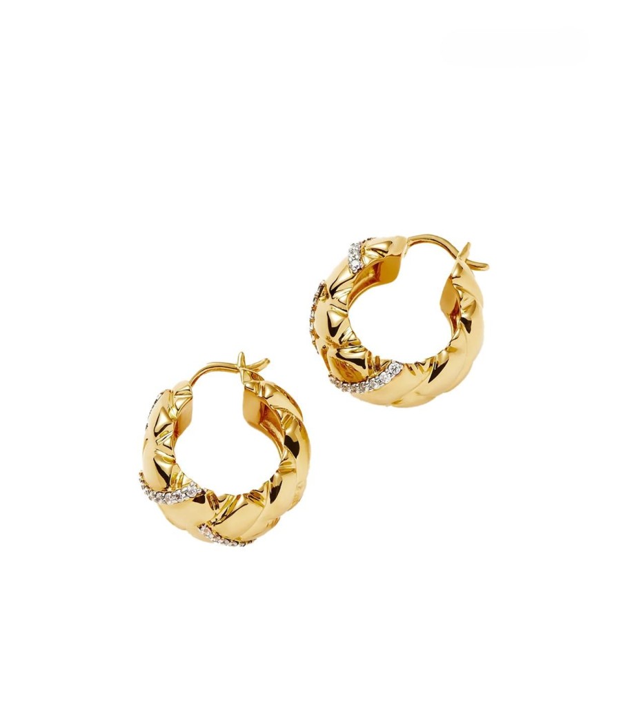 Accessories Missoma | Lucy Williams X Missoma Chunky Waffle Pave Hoop Earrings In Gold And C