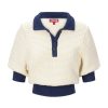 Clothing Staud | Altea Short Sleeve Sweater In Ivory And Navy