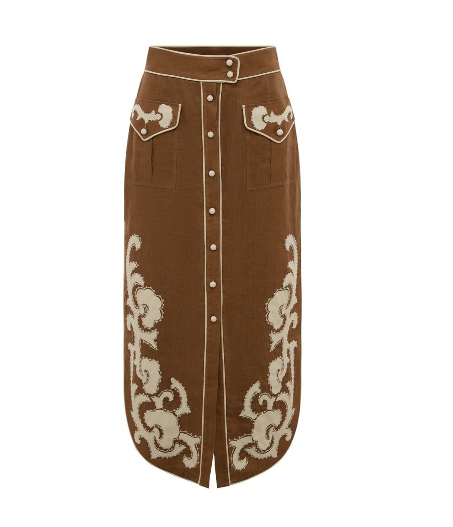 Clothing Alemais | Ruby Applique Maxi Skirt In Tobacco