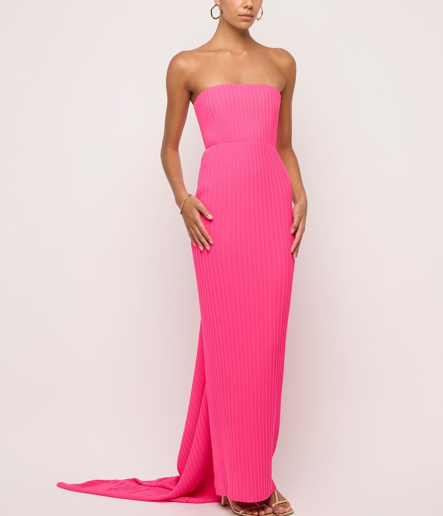 Clothing Solace London | Harlee Pleated Chiffon Maxi Dress In Hot Pink