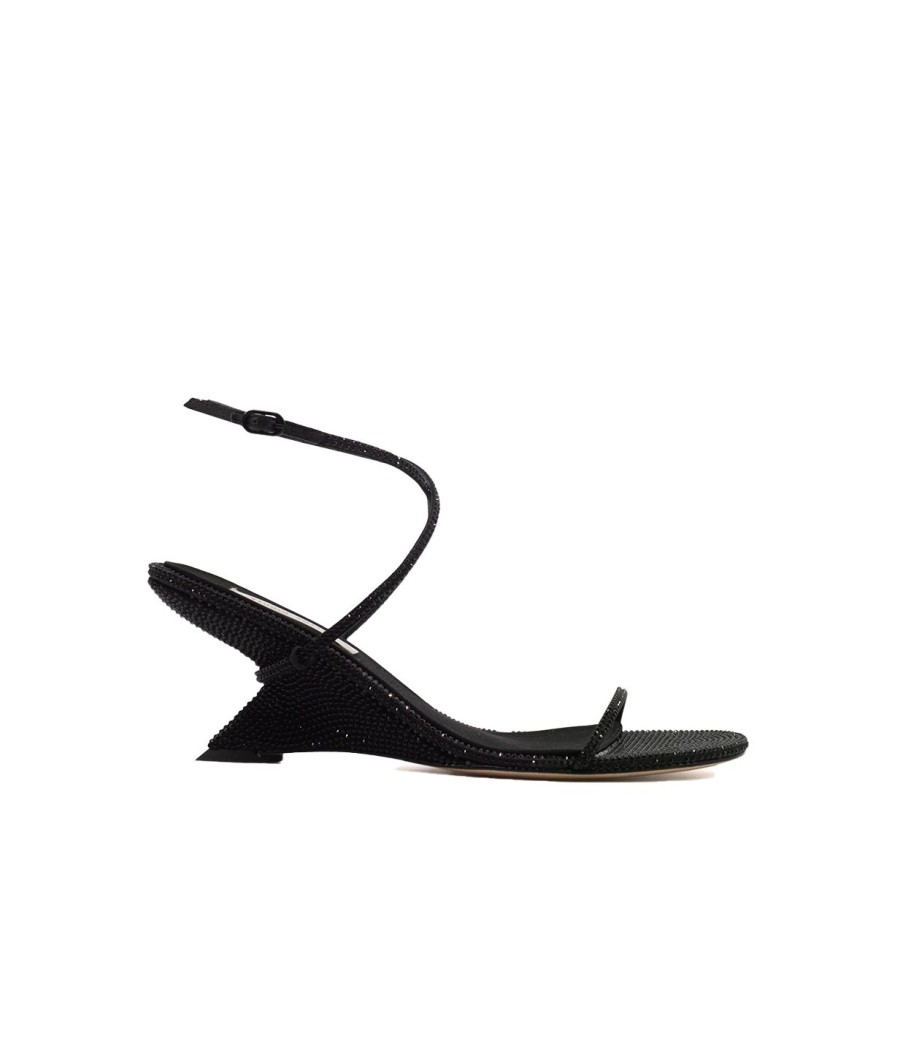 Shoes Studio Amelia | Halter Curved Wedge In Black Diamante