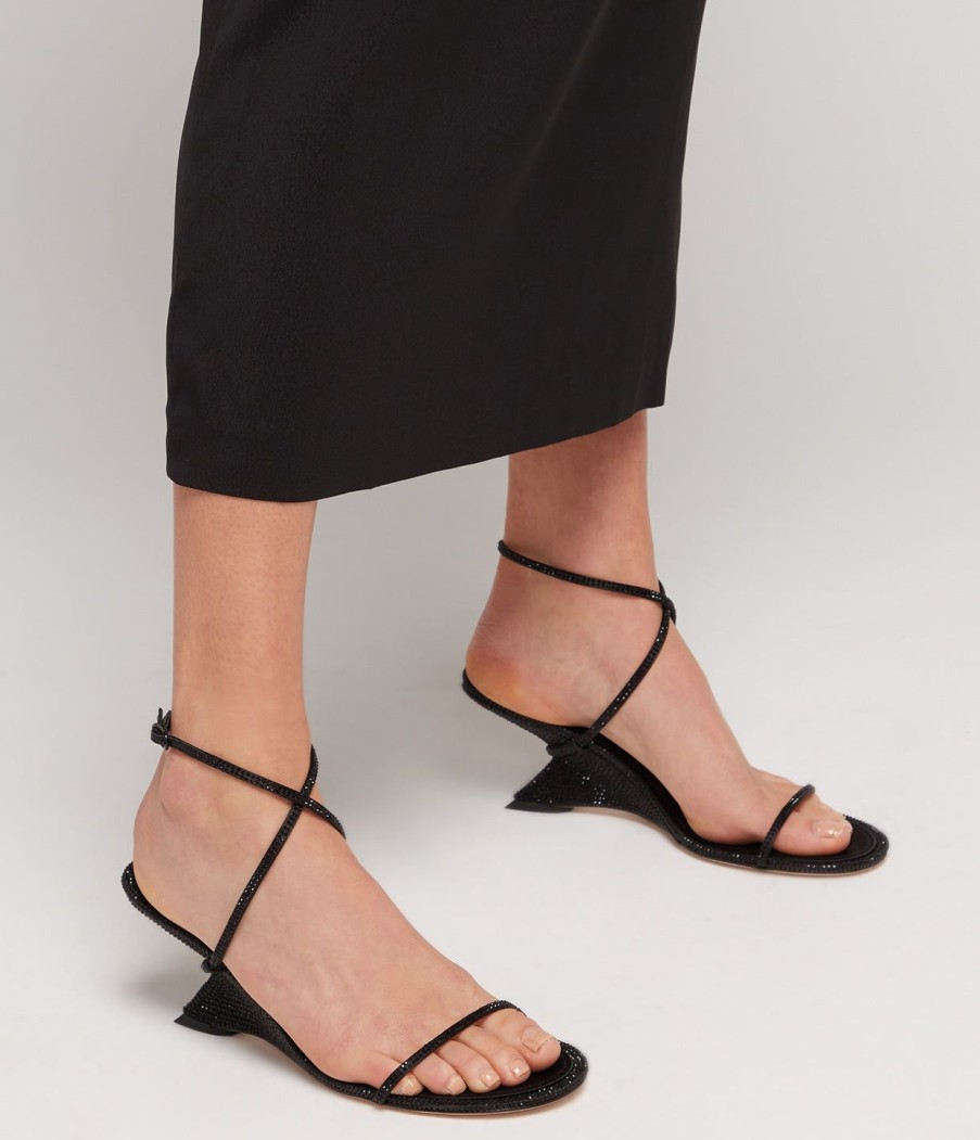 Shoes Studio Amelia | Halter Curved Wedge In Black Diamante