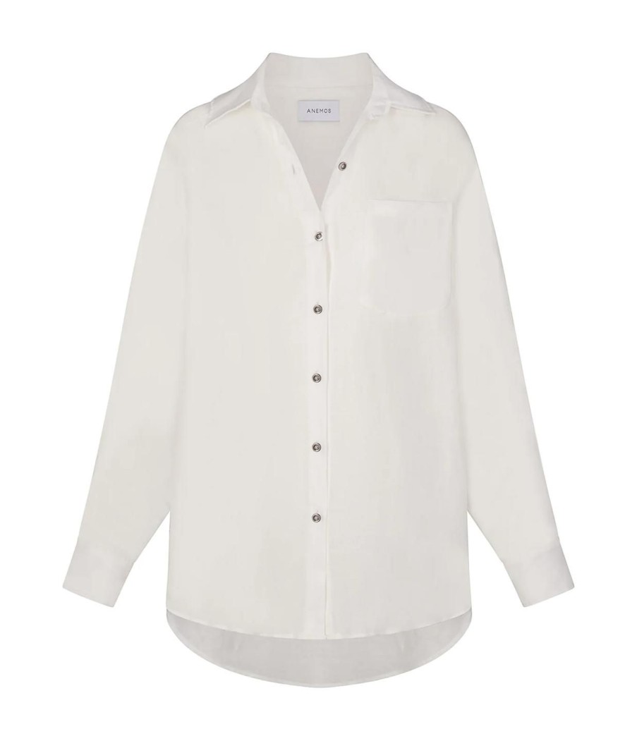 Clothing Anemos | Button Down Silk Linen Shirt In White