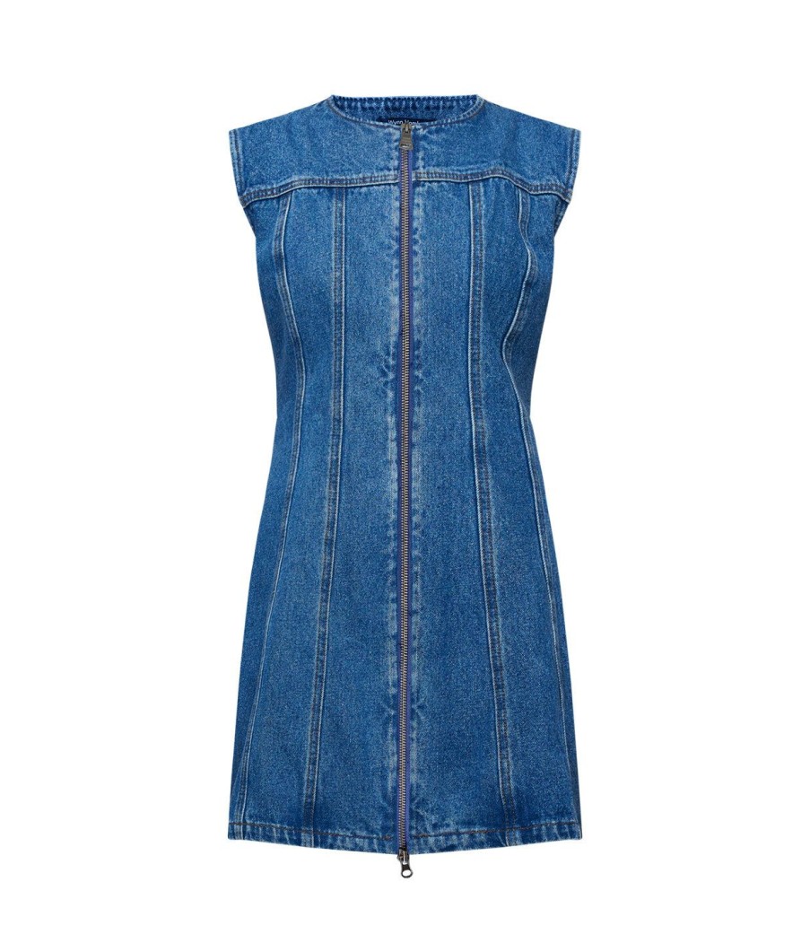 Clothing Wynn Hamlyn | Denim Panel Sleeveless Mini Dress In Indigo