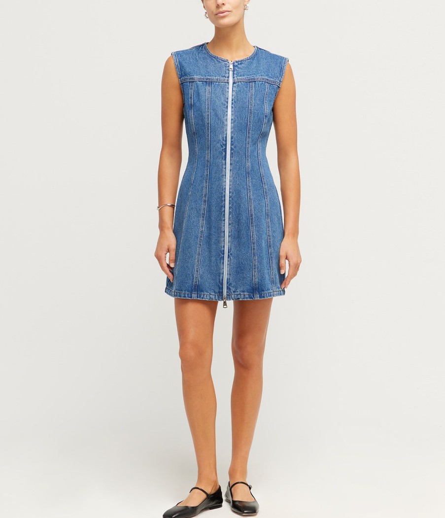 Clothing Wynn Hamlyn | Denim Panel Sleeveless Mini Dress In Indigo