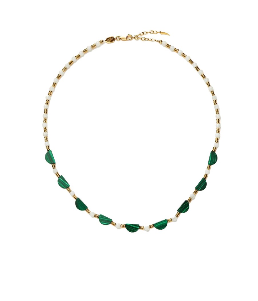 Accessories Missoma | Zenyu Beaded Half Moon Necklace In Gold And Amazonite