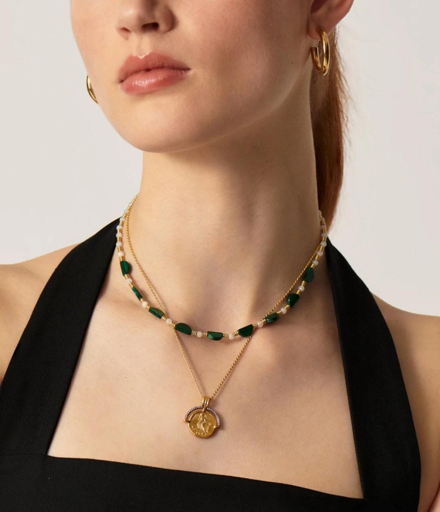 Accessories Missoma | Zenyu Beaded Half Moon Necklace In Gold And Amazonite