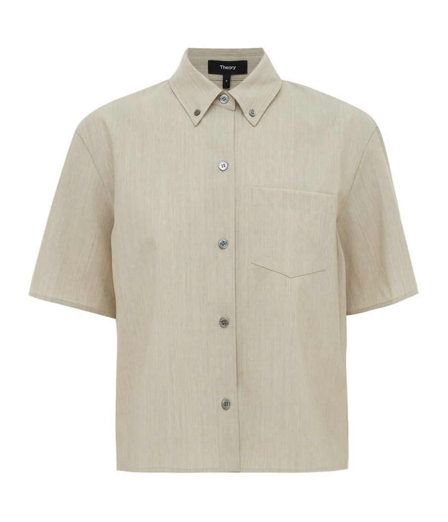 Clothing Theory | Boxy Short Sleeve Shirt In Sand Melange