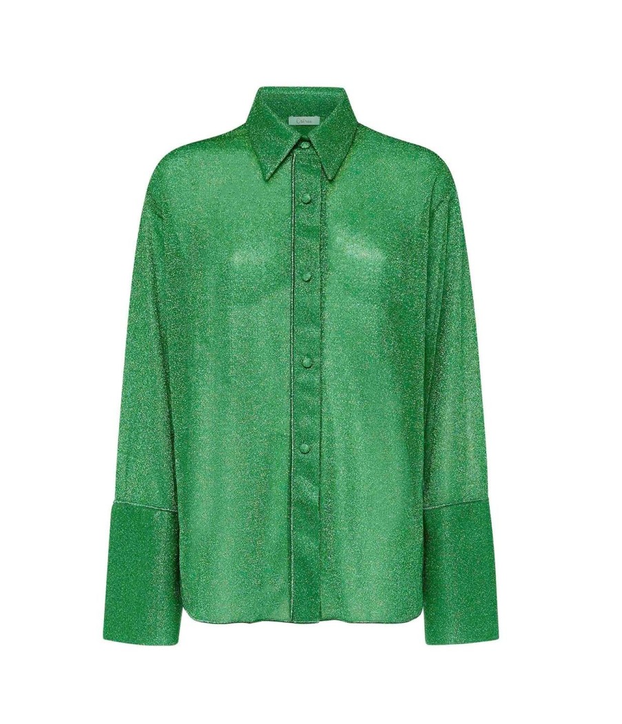 Clothing Oseree | Lumiere Long Sleeve Shirt In Emerald Green