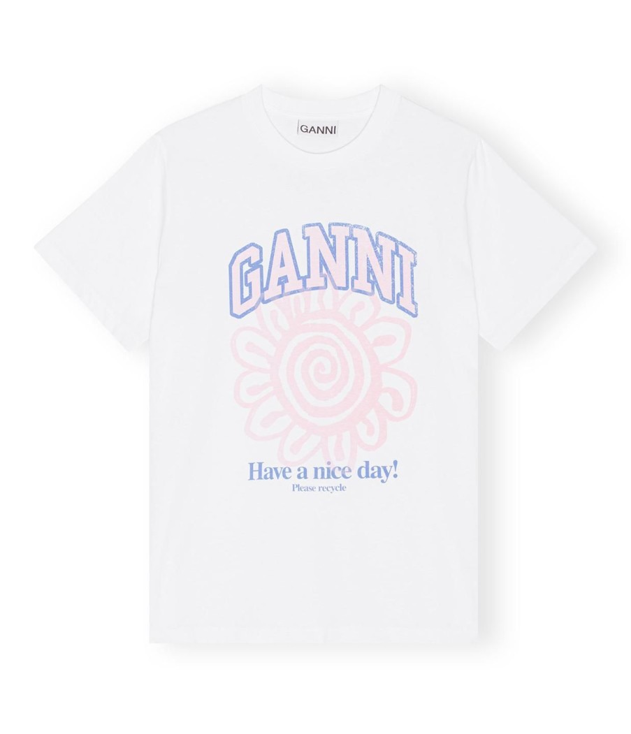 Clothing Ganni | Relaxed Flower T-Shirt In Bright White