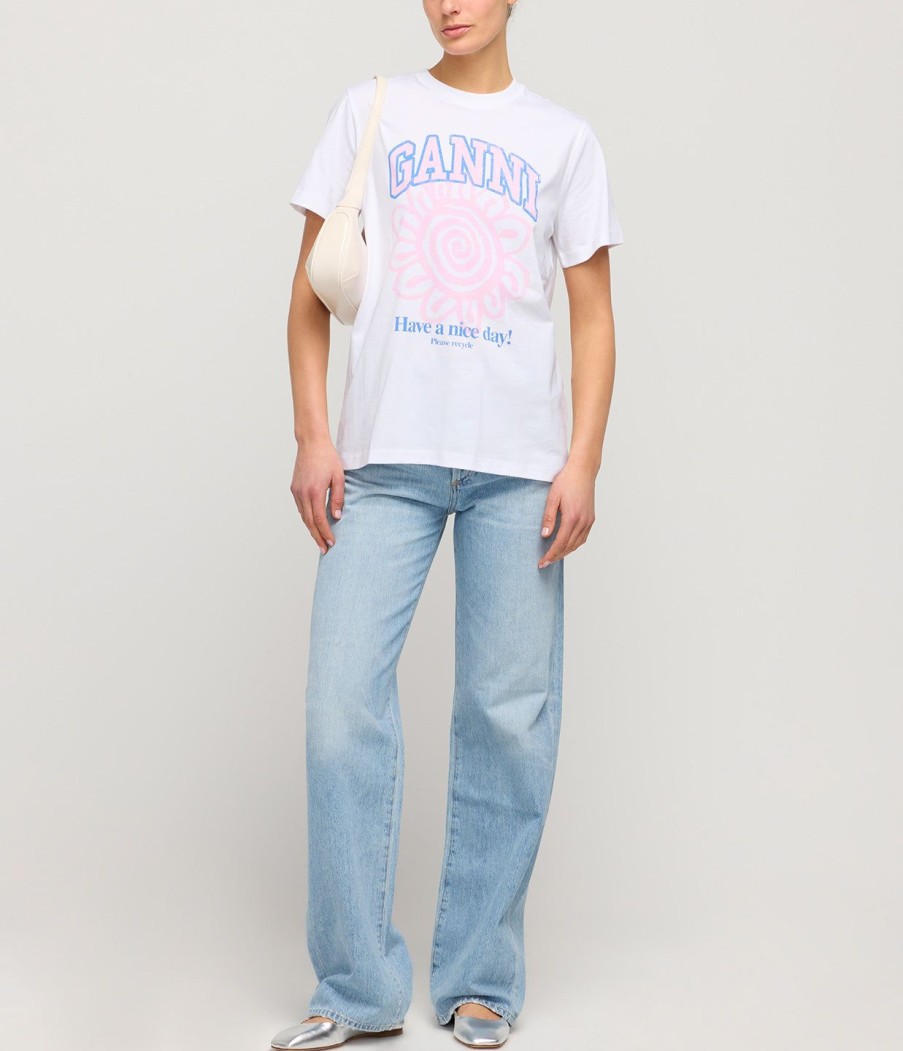 Clothing Ganni | Relaxed Flower T-Shirt In Bright White