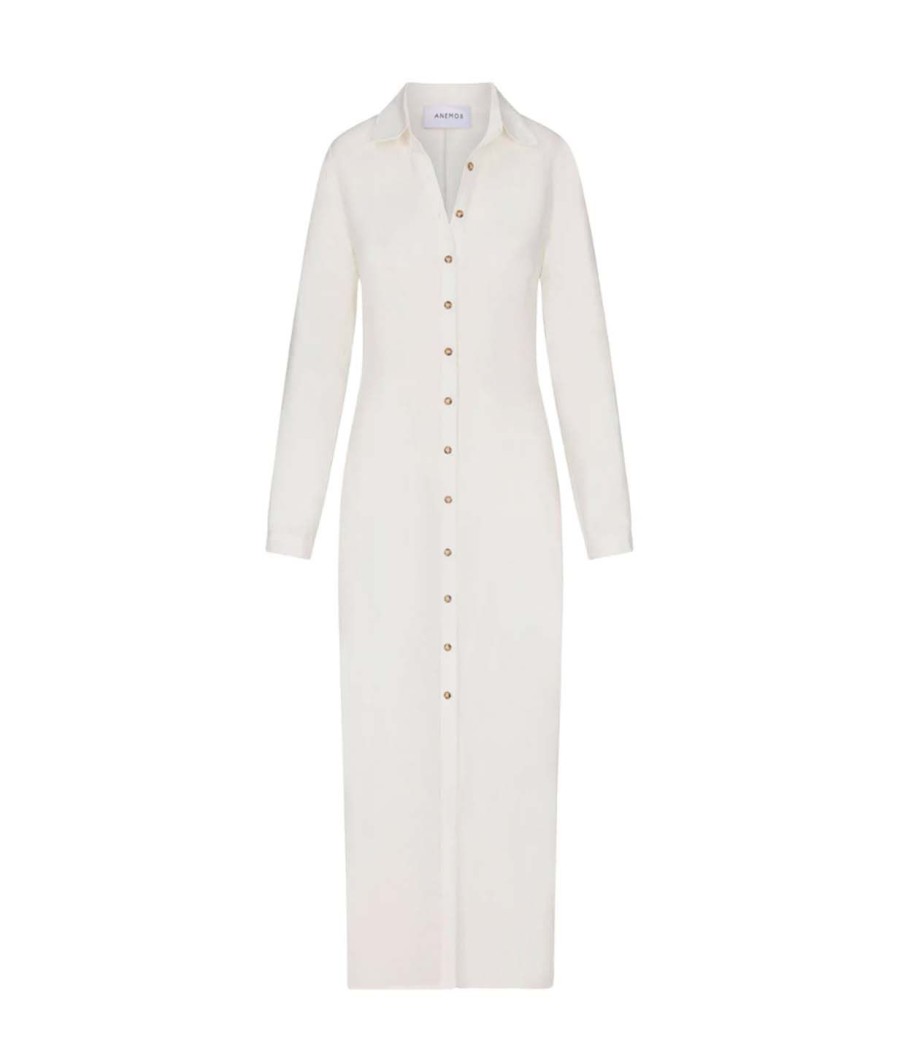 Clothing Anemos | Button Down Cupro Maxi Shirt Dress In White