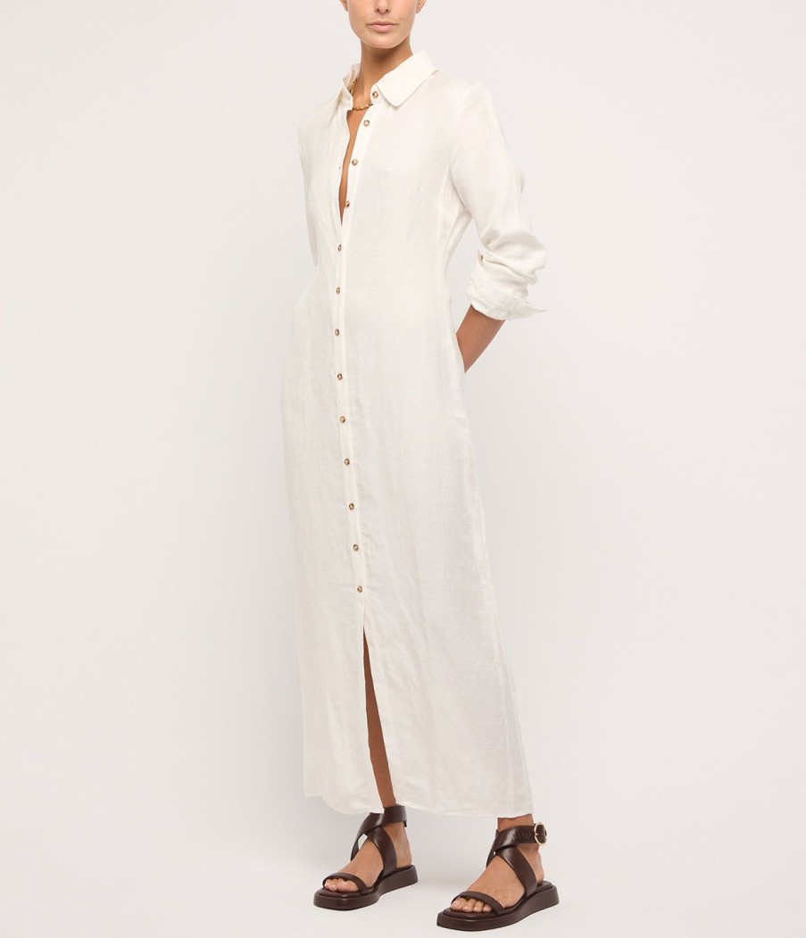 Clothing Anemos | Button Down Cupro Maxi Shirt Dress In White