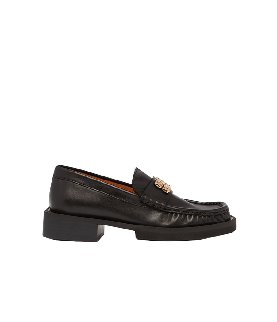 Shoes Ganni | Logo Loafer In Black And Gold