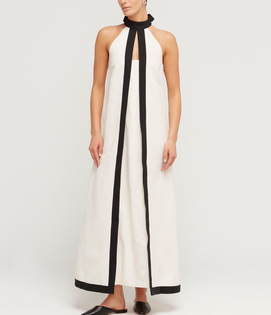 Clothing Staud | Wright Halterneck Dress In Ecru And Black