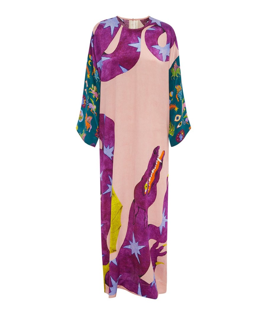 Clothing Alemais | Superhero Silk Satin Midi Dress In Pink Multi