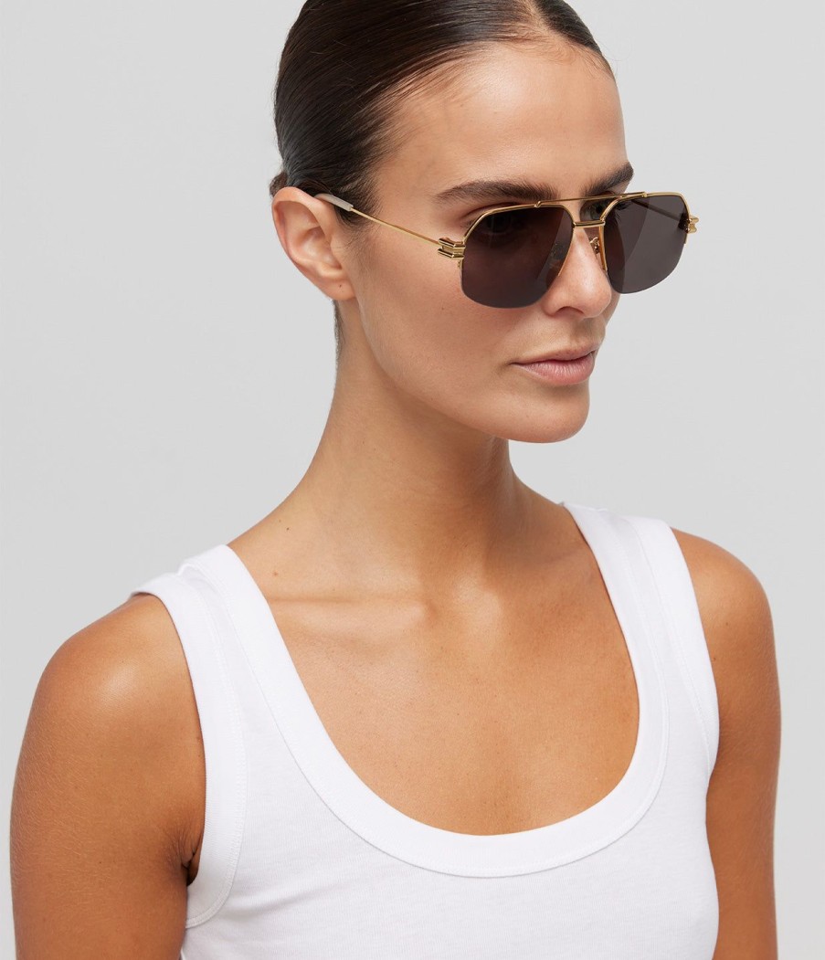 Accessories Bottega Veneta | Caravan Metal Frame Sunglasses In Gold