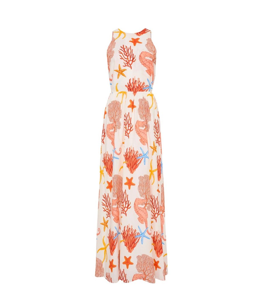 Clothing Palm Noosa | Meridian High Neck Poplin Dress In Coral