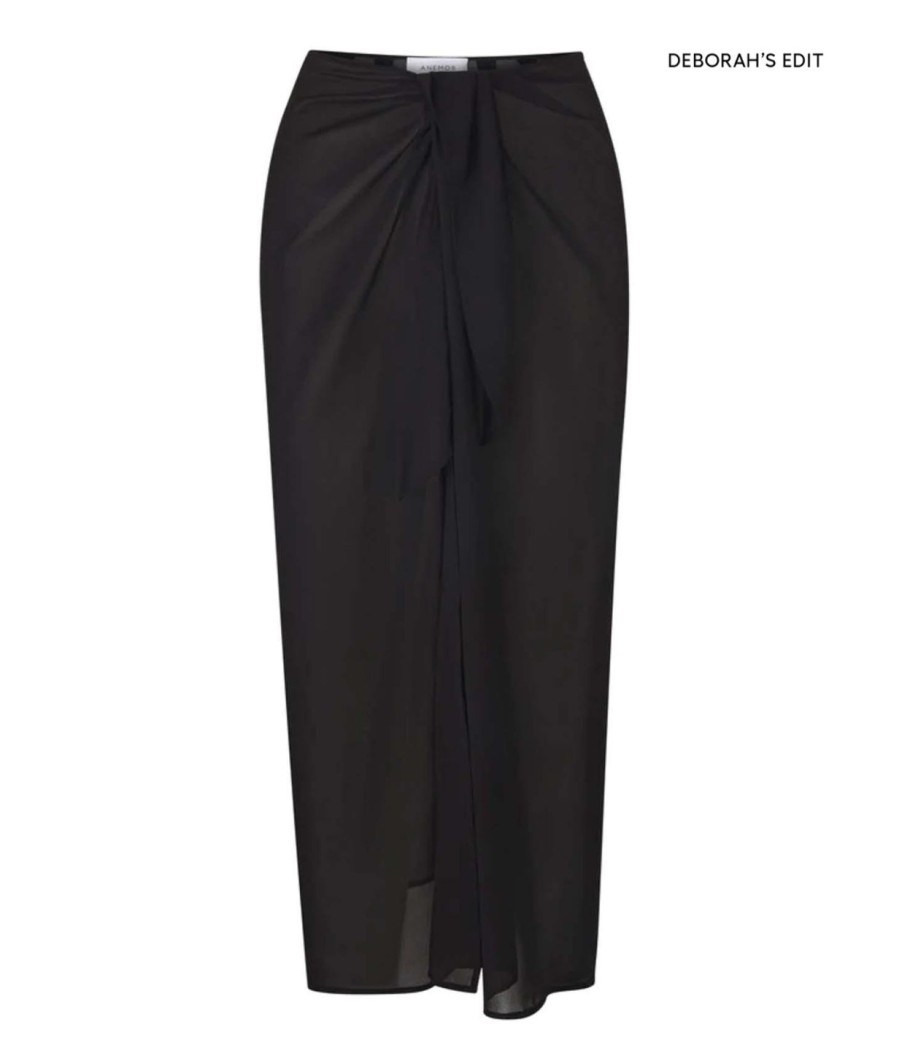 Clothing Anemos | The Wrap Chiffon Midi Skirt Cover Up In Black