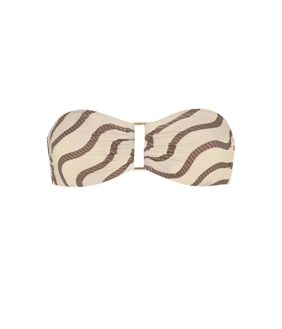 Clothing Yaitte | Nevis Bandeau In Sand And Tofu Wave Stripe